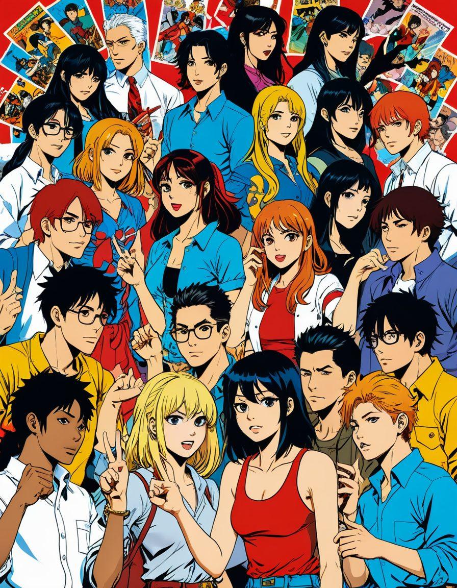 A colorful and dynamic illustration showcasing a diverse group of people engaged in discussions about hentai culture, featuring artistic renditions of iconic hentai characters in the background. The scene should reflect a blend of comic book aesthetics with elements of modern digital art, capturing both the playful and serious aspects of the community. Include symbols of anime and pop culture to enhance the narrative. vibrant colors. comic book style.